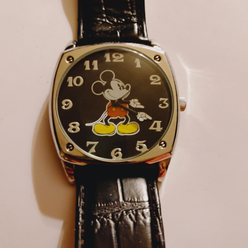 Mickey Mouse Black Leather Watch